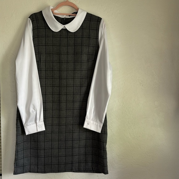 Allegra K Women's Peter Pan Collar Long Sleeve Shift Plaid Dress size Large #117 - Picture 1 of 5